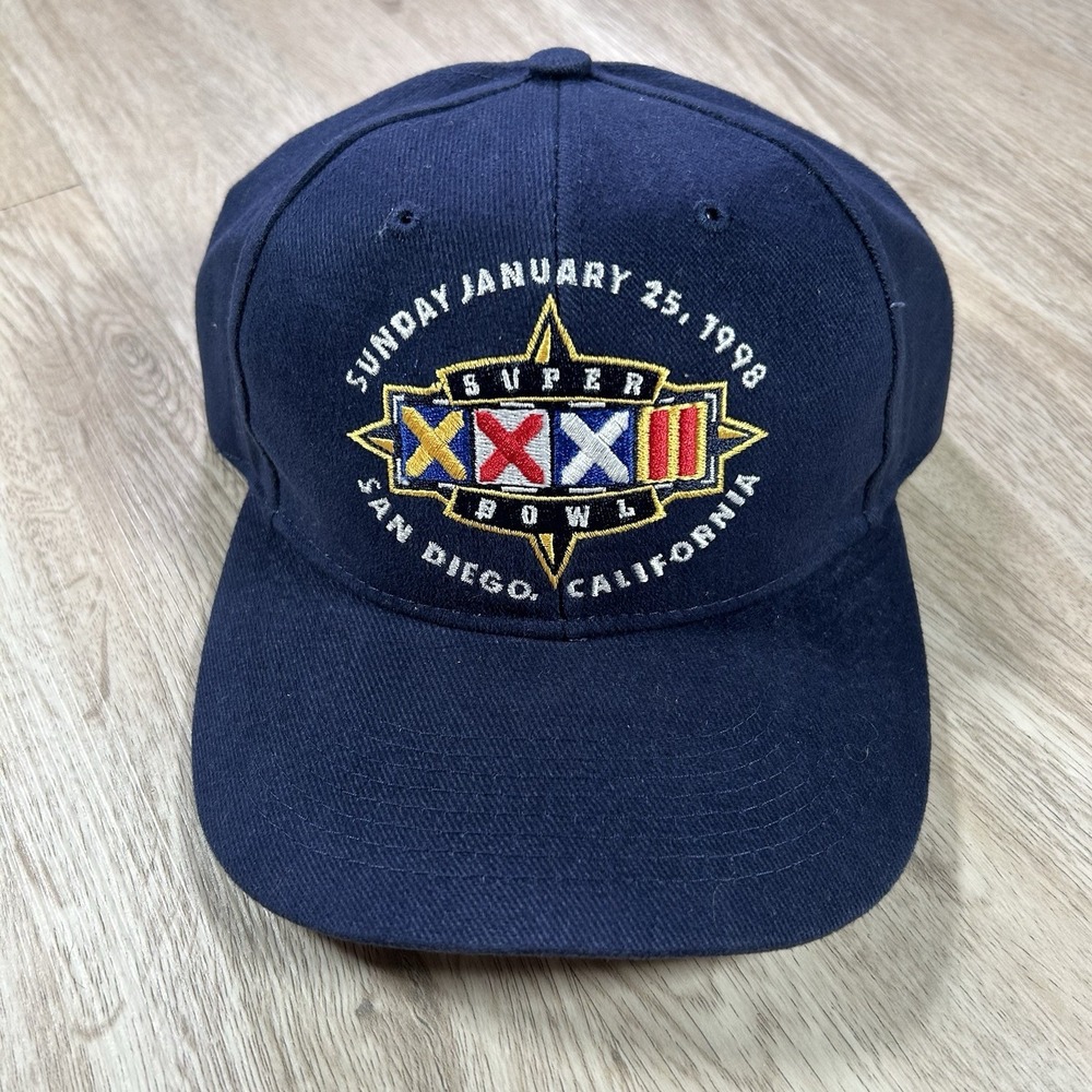 VTG 1998‎ Super Bowl San Diego Snapback Hat NFL XXXII Logo 7 Blue Cap